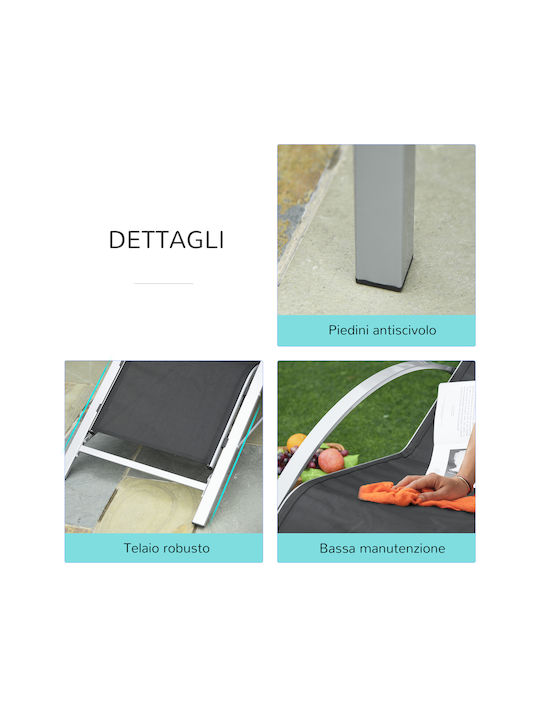 Șezlong Aluminiu cu Țesătură Textilene Neagră cu Măsuță 3buc 169x59x66cm.