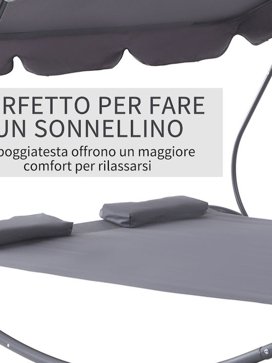 Sunbed Double Metal with Sunshade & Wheels Gray 200x170x134cm.