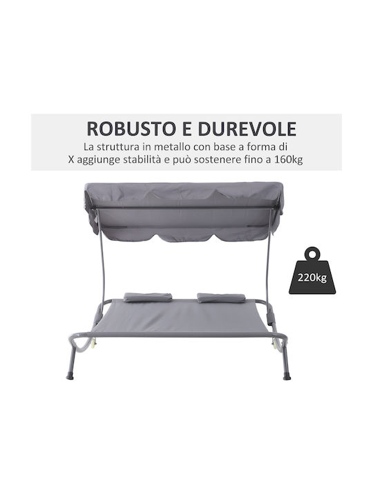 Sunbed Double Metal with Sunshade & Wheels Gray 200x170x134cm.
