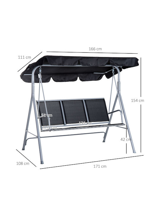 Garten & Veranda Schaukel mit Basis 3 Sitze Metallisch Gray L170xB110xH153cm