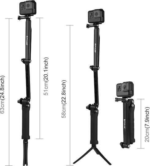 Puluz 3-Way Foldable Selfie Stick for DJI GoPro Insta360