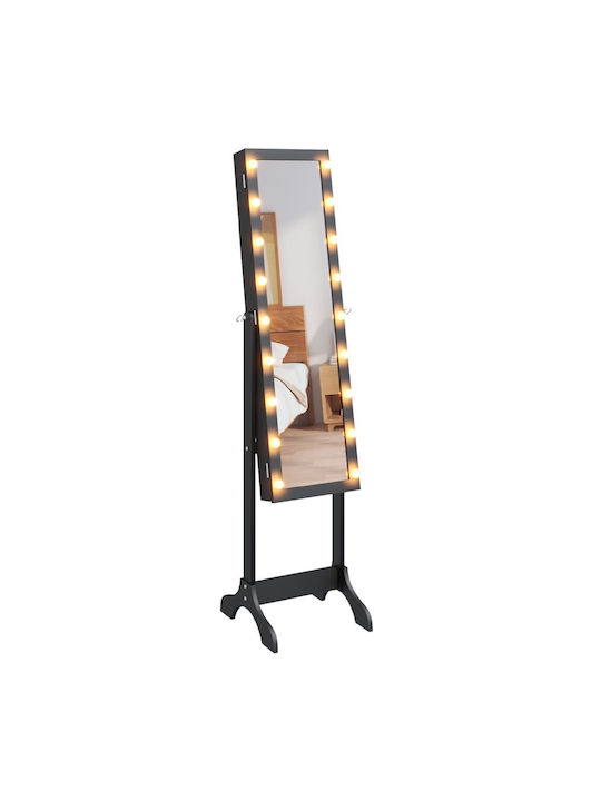 vidaXL Boden- oder Standspiegel mit Schwarzem Holzrahmen & LED Beleuchtung 146x37cm