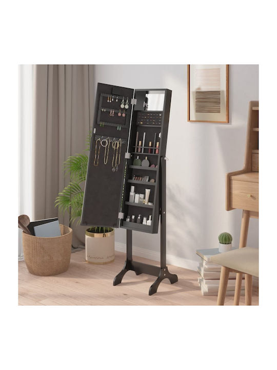 vidaXL Boden- oder Standspiegel mit Schwarzem Holzrahmen & LED Beleuchtung 146x37cm