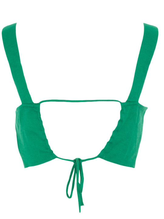 Life Bluza Damă Crop Top De Vară Din In Fără Mâneci Verde
