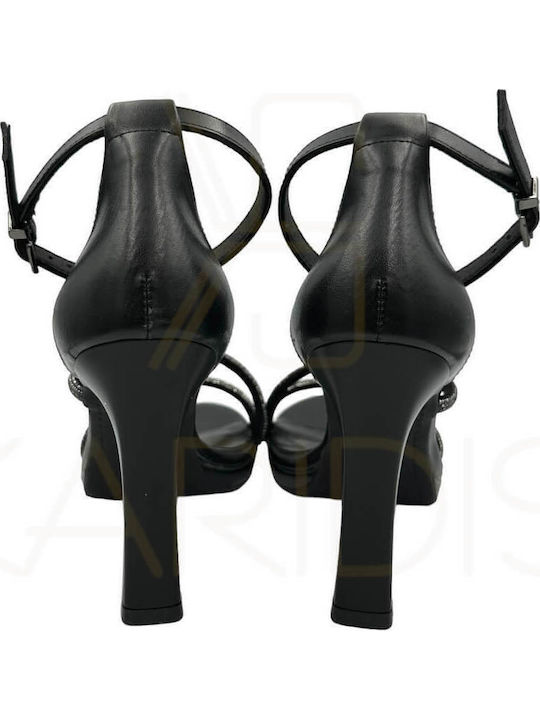 Leather Sandals Anatomic with Strass Black