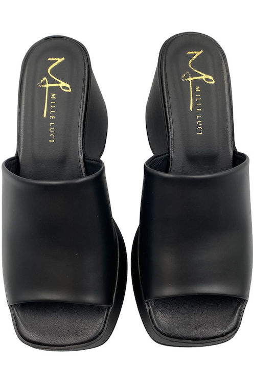 Women's Leather Platform Shoes Black