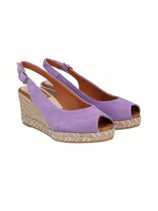 Viguera Women's Leather Peep Toe Platforms Purple