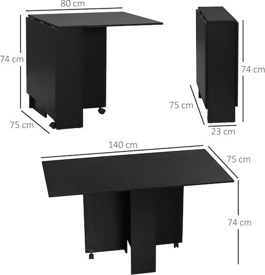 Ausziehbarer Küchentisch Aus Holz Schwarz 75x140x74cm