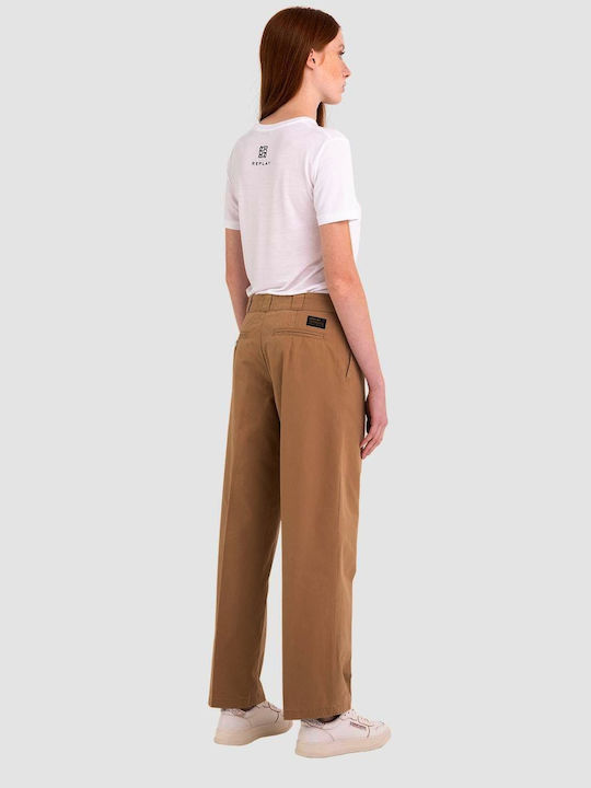 Replay Women's Cotton Trousers in Straight Line Brown