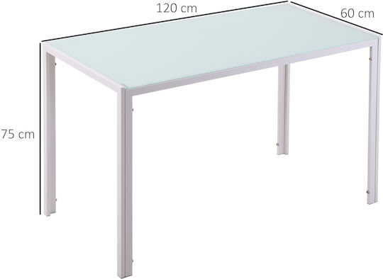 Masă Sala de mese cu Suprafață Sticlată Alb 120x60x75buc