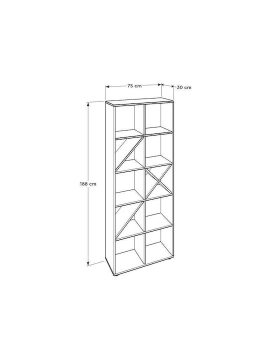 Bookcase Anthracite / Red 75x30x188cm