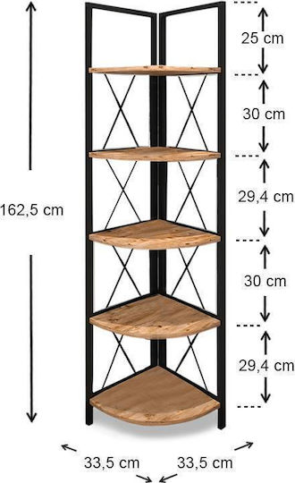 Corner Bookcase Kelsie Black / Pine Oak 33x33x162cm