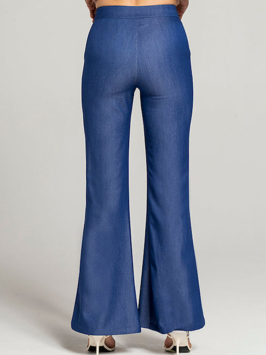 Women's High Waist Flared Pants with Sequins Blue