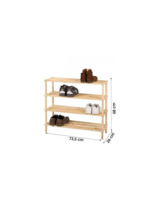 Wooden Shoe Organizer with 4 Shelves 74x26x68cm