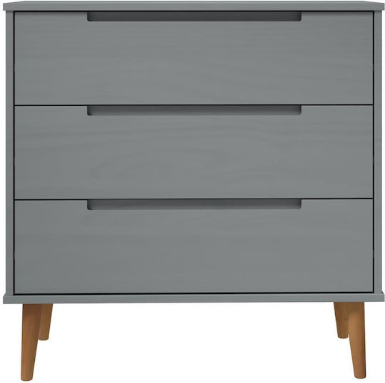Comodă Dormitor Din Lemn Masiv Molde Cu 3 Sertare Gri 80x40x80 cm