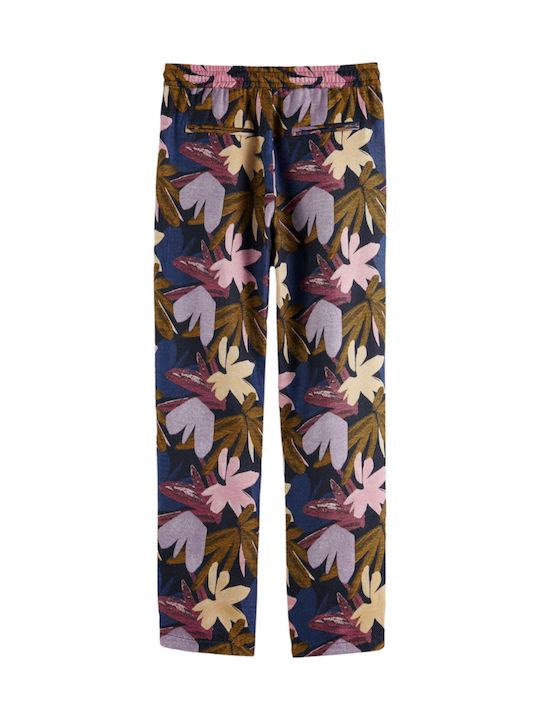 Damen Stoff Hose mit Gummizug in Normaler Passform Blumen Rosa