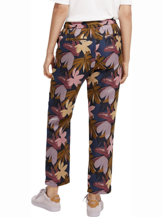Scotch & Soda Women's Fabric Trousers with Elastic Regular Fit Floral Pink
