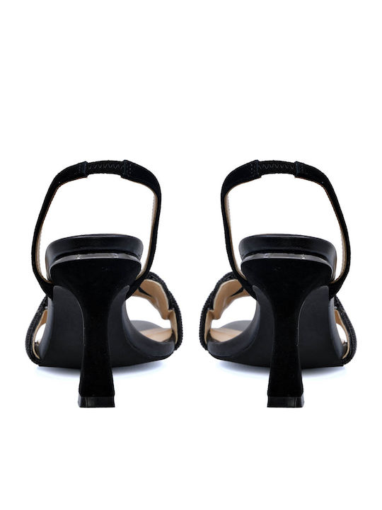 Leder Sandalen mit Strass Schwarz