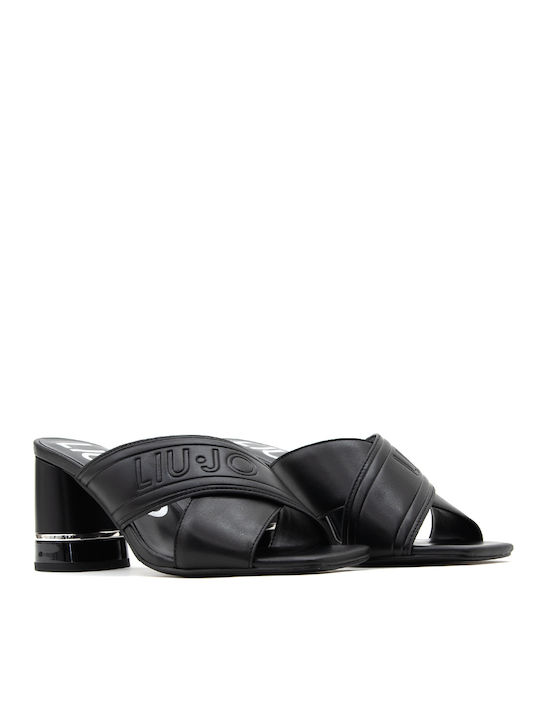 Liu Jo Synthetic Leather Women's Sandals Black with Chunky Medium Heel SA3033-EX014-22222