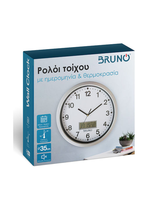 Bruno Тих режим Стенен часовник Дигитален Пластмаса Бял Ø35см