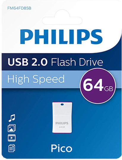 Philips Pico 64GB USB 2.0 Stick Μωβ