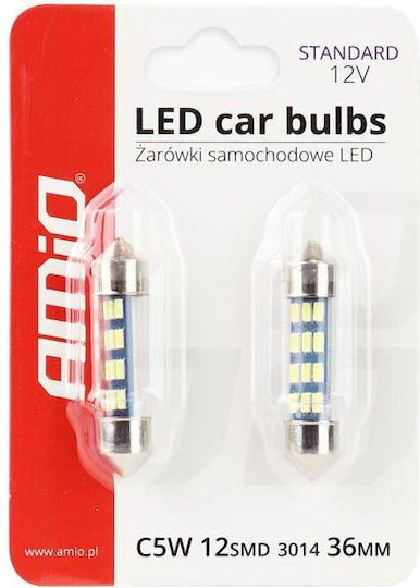AMiO Λάμπες Αυτοκινήτου & Μοτοσυκλέτας C5W LED 5600K Ψυχρό Λευκό 12V 0.5W 2τμχ