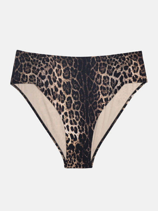 Plus Size Bikini Slip Ψηλόμεσο Καφέ