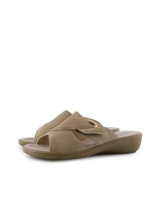 B-Soft Leather Women's Flat Sandals in Beige Color