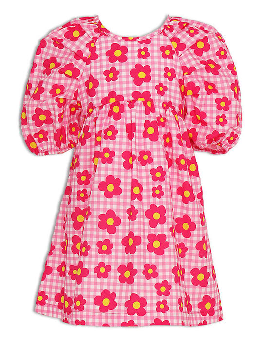 Agatha Ruiz De La Prada Kids Dress Checked Short Sleeve Fuchsia