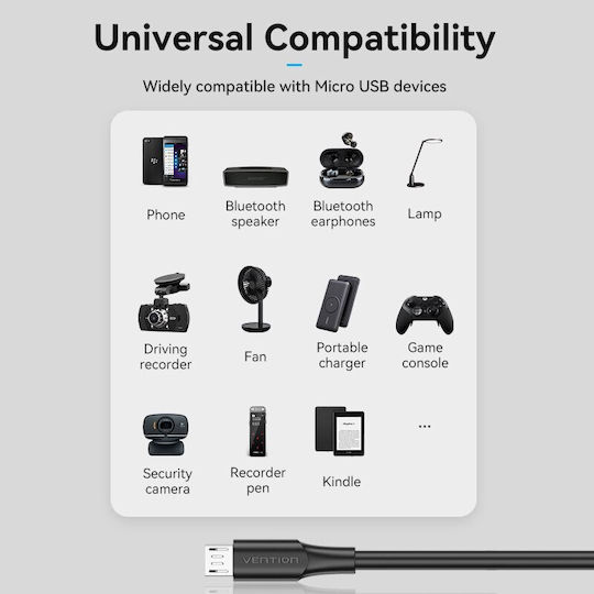 Vention Regulär USB 2.0 auf Micro-USB-Kabel Schwarz 1.5m (CTIBG) 1Stück