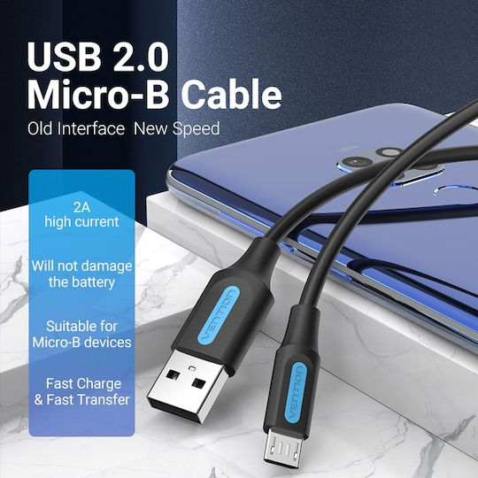 Vention Редовна USB 2.0 до микро USB кабел Черен 2м (COLBH) 1бр