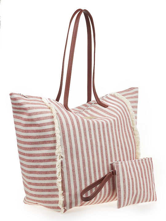 Verde Fabric Beach Bag Red with Stripes