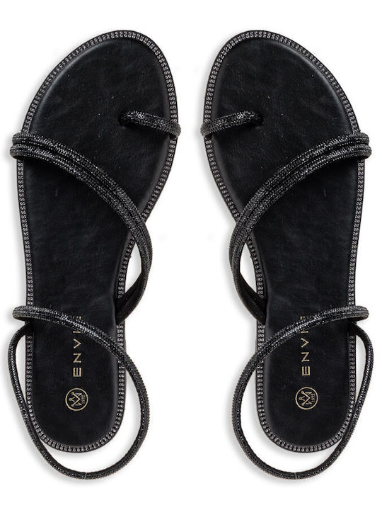 Namea Flache Sandalen für Damen mit Riemen in Schwarz Farbe