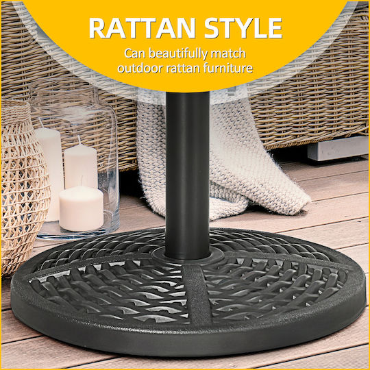 Outsunny Round Rattan Effect Βάση Ομπρέλας Μεταλλική Μαύρη 45x45cm