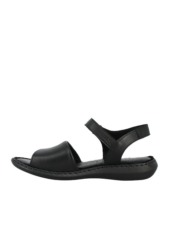 56. Leather Women's Flat Sandals in Black Color