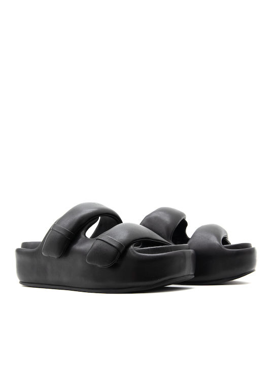 Ash Leather Women's Flat Sandals Flatforms in Black Color