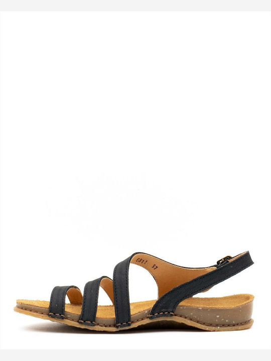 El Naturalista Leather Women's Flat Sandals in Black Color