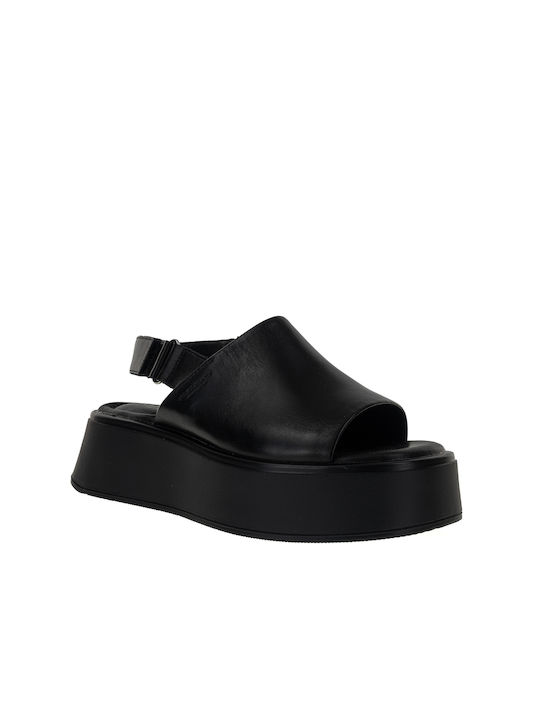 Vagabond Leather Women's Flat Sandals Flatforms in Black Color