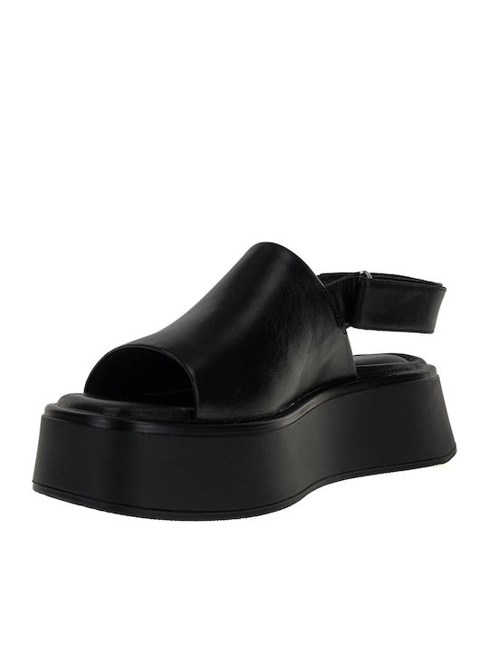 Courtney Δερμάτινα Γυναικεία Σανδάλια Flatforms Μαύρα