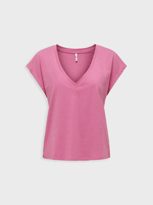 Only Women's T-shirt with V Neck Wild Orchid