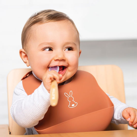 Nattou Wasserdicht Lätzchen Silikon mit Taste & Tasche Terracota