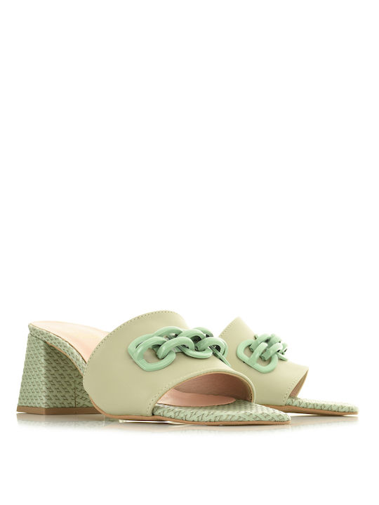 Mariella Fabiani 2311 Piele Mules cu Gros Scăzut Toc în Verde Culoare