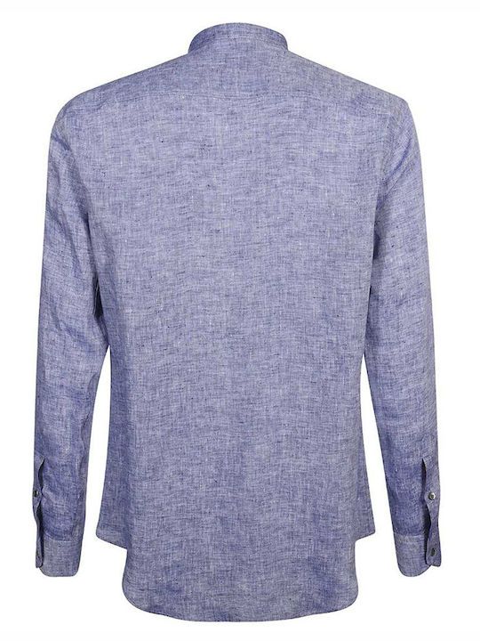 Emporio Armani Men's Shirt Long Sleeve Linen Blue