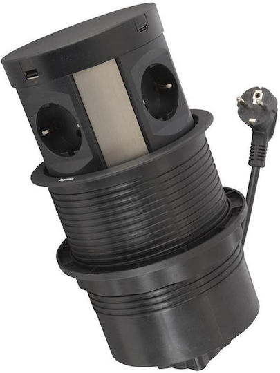 Legrand Priză Electrică Mortice Patruplu Cu 3 Prize USB Neagră
