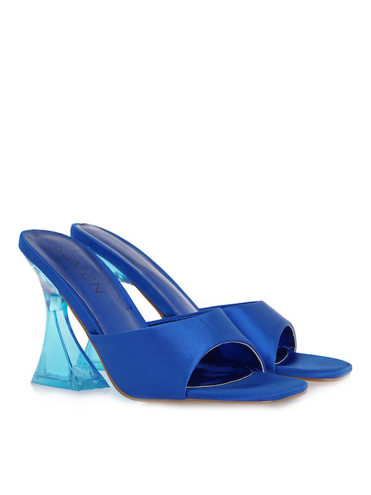 Seven Chunky Heel Mules Blue