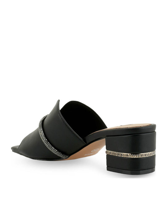 Mules with Chunky Low Heel in Black Color