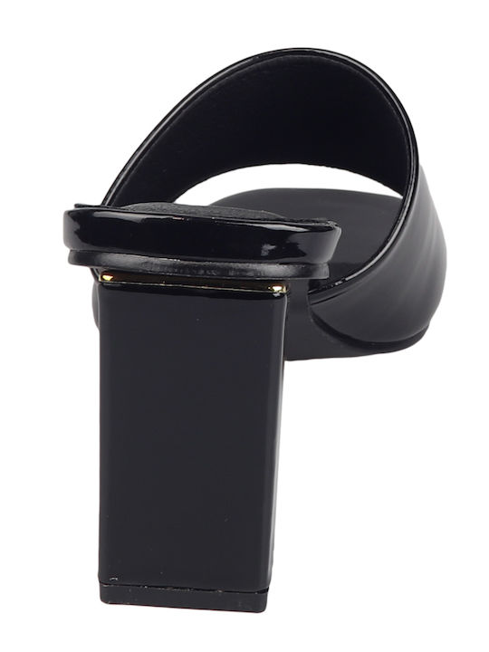 AG7961 22105 LS Mules from Patent Leather with Chunky High Heel in Black Color