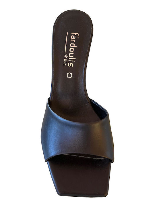 Fardoulis 818-27Λ Leder Mules mit Dünn Hoch Absatz in Schwarz Farbe