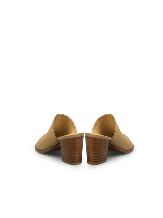Chunky Heel Mules Beige