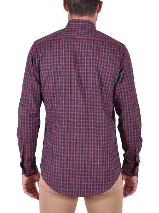 Dors Men's Shirt Long Sleeve Cotton Checked Burgundy